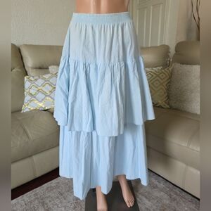 VTG 70s 80s Sunny South Dallas Light Blue Tiered Cotton Maxi Skirt Smocked Boho